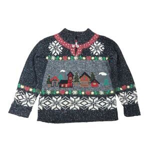 Vintage 90s PBJ Sport black speckled snowflake winter embroidered knit sweater S